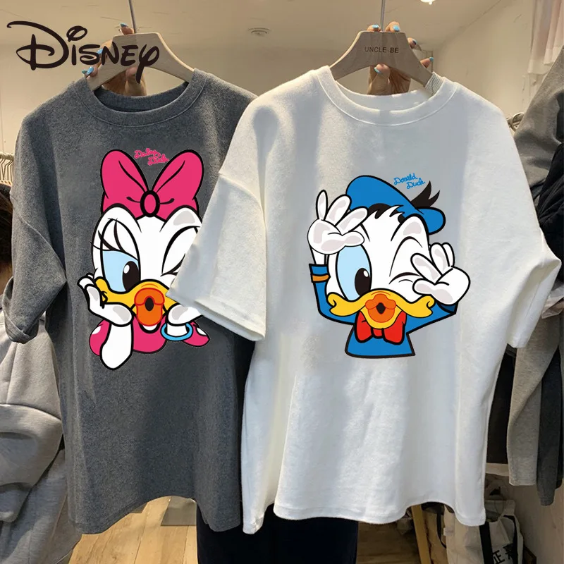 

Disney spring/summer fashion women's fashion round neck top Donald duck print loose loose slim pure cotton short-sleeved T-shirt