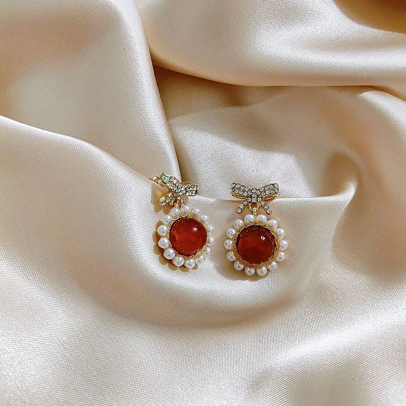 Bow Pearl Red Earrings Elegant Women | Украшения и аксессуары