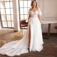 jasmine wedding dress no bra illusion o neck lissome tulle half sleeve bride vestido simple lace slit pure love robe de mari%c3%a9e