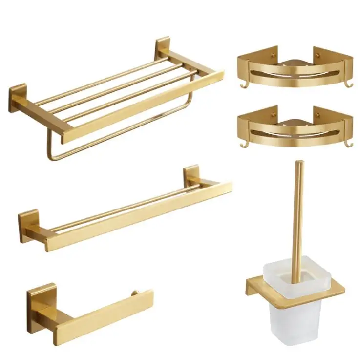 Gold Bathroom Accessories Bath Hardware Set Golden Color space aluminum Toilet Paper Holder Towel Rack Tissue Robe Hook | Обустройство