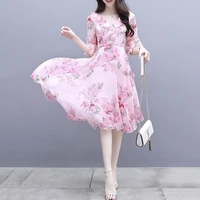 sweet girl dress short floral dresses womens french dress female temperament v neck long sleeved chiffon dress summer korean