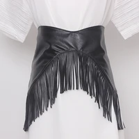 superaen 2021 new black tassel new design buckle womens wide belt pu leather skirt dress cummerbunds belt