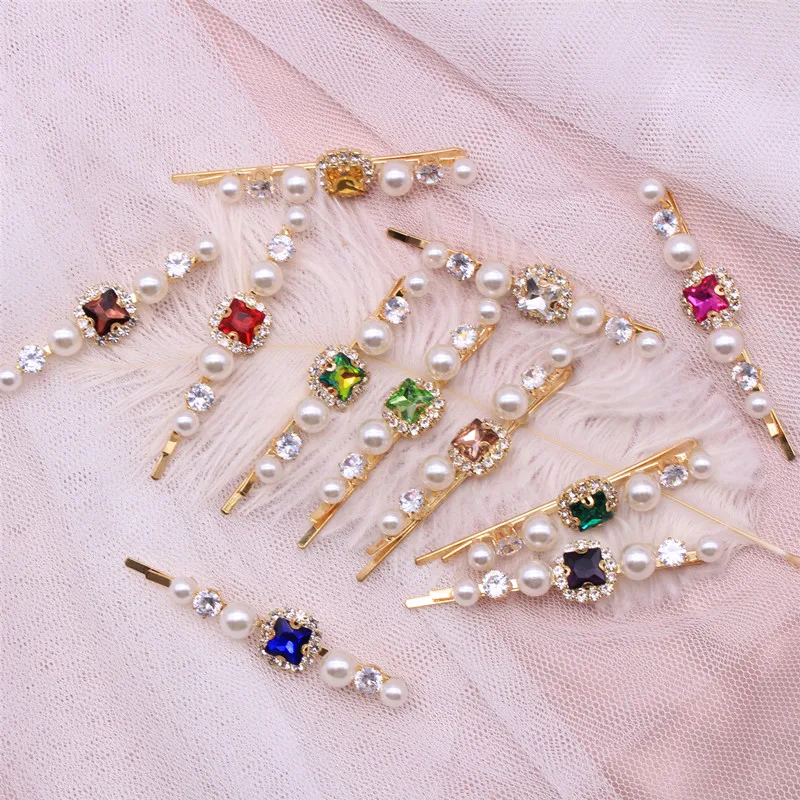 

2Pcs/Set Retro Fashion Wild Rhinestone Pearl Hair Clip Super Fairy Sweet Temperament Bangs Clip Hair Accessories