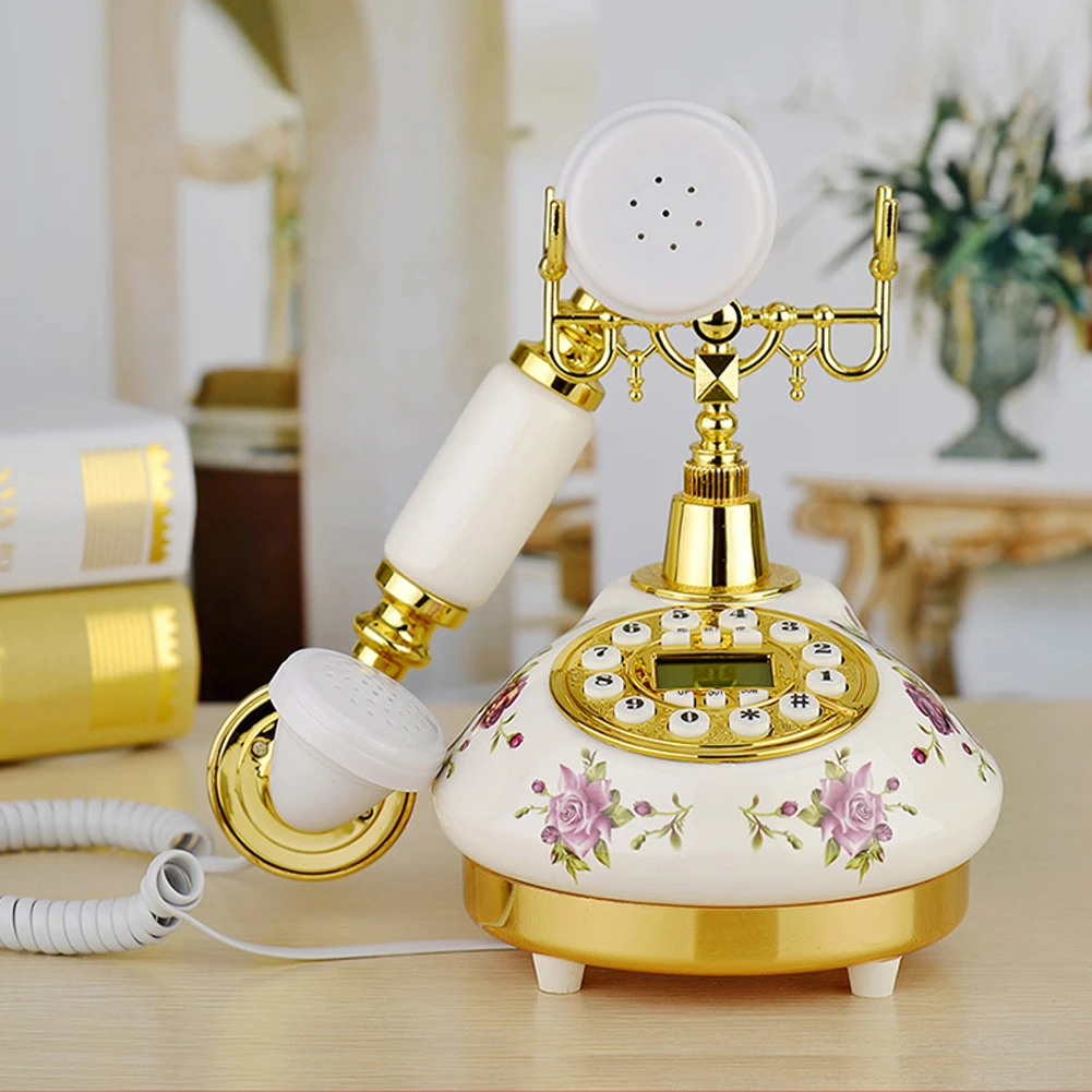 

Golden Telephone Wired Landline Home Telephone Old-fashioned Classic Ceramic Home Telephone Antique Home Office Art Shop Gift