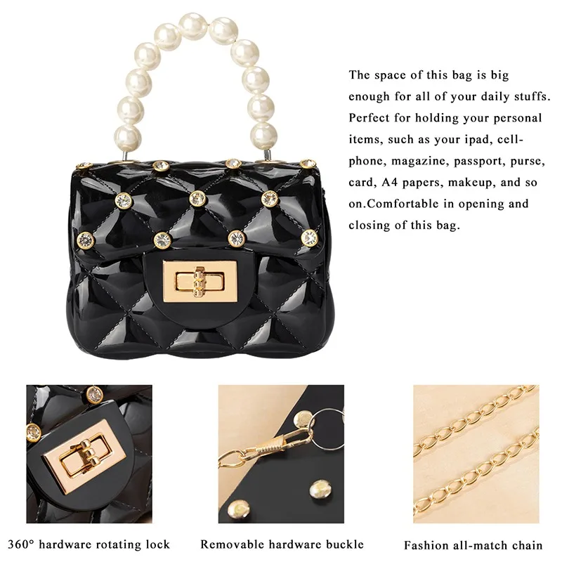 

New Mini Jelly Purse And Handbag 2021 Leather Crossbody Bags With Pearl Handle Crossbody Bags Girls Cute Coin Pouch Party Bag