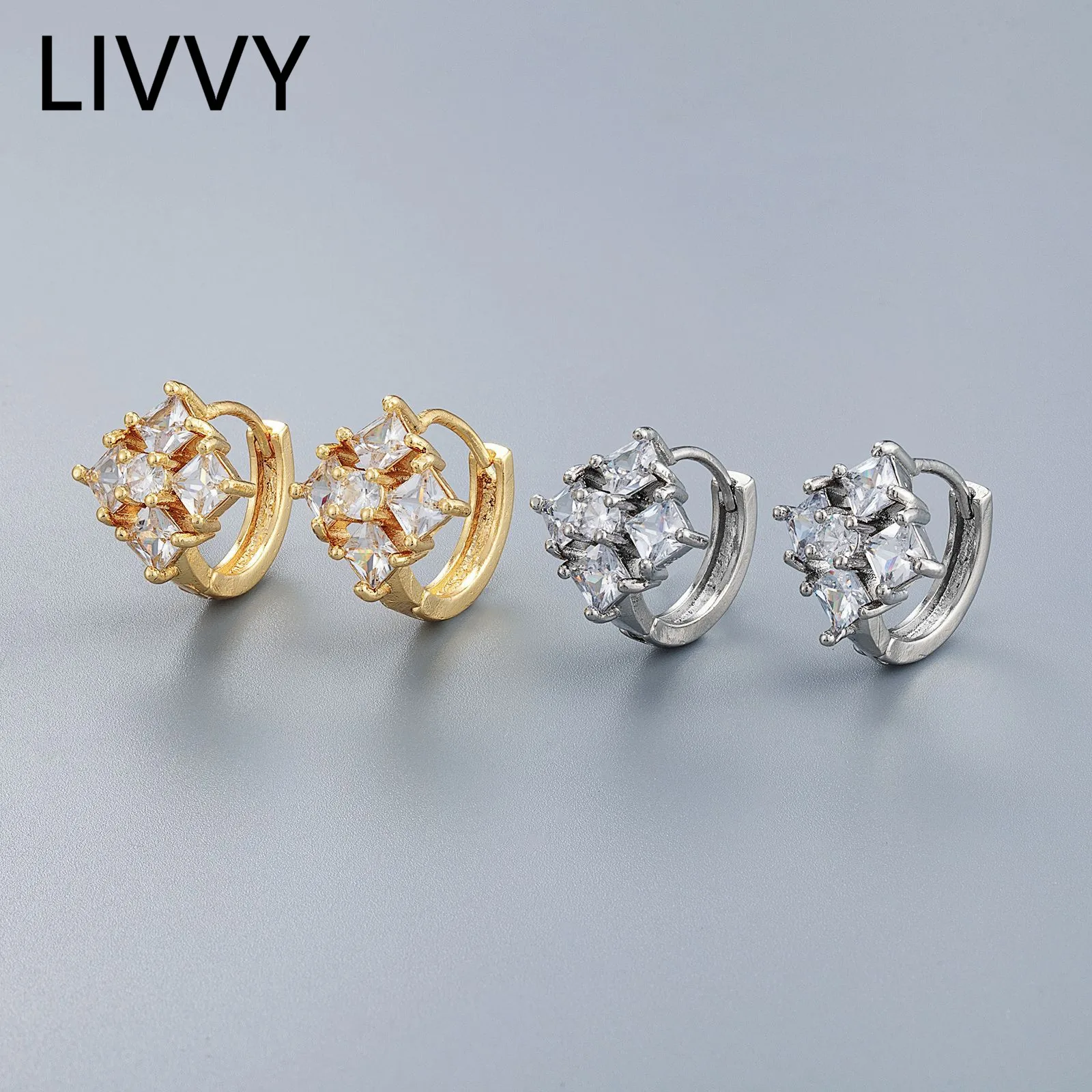 

LIVVY Silver Color Prevent Allergy Ear Hoops Earrings for Women Trendy Small Simple Handmade Crystal Jewelry Gift