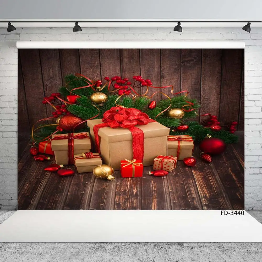 Рождественские подарки шары Холли деревянные доски фото фон виниловые