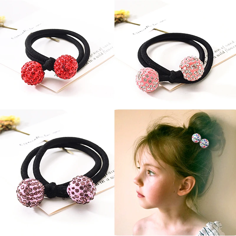 

Women Hair Accessories High Quality Rhinestone Dots Elastic Hair Bands Ball Headbands Round Rubber Band Ponytail Gum for Hair