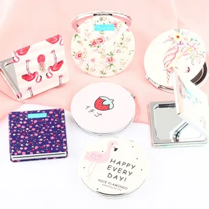 Маленькое складное карманное зеркало из ПУ, круглое зеркало для макияжа