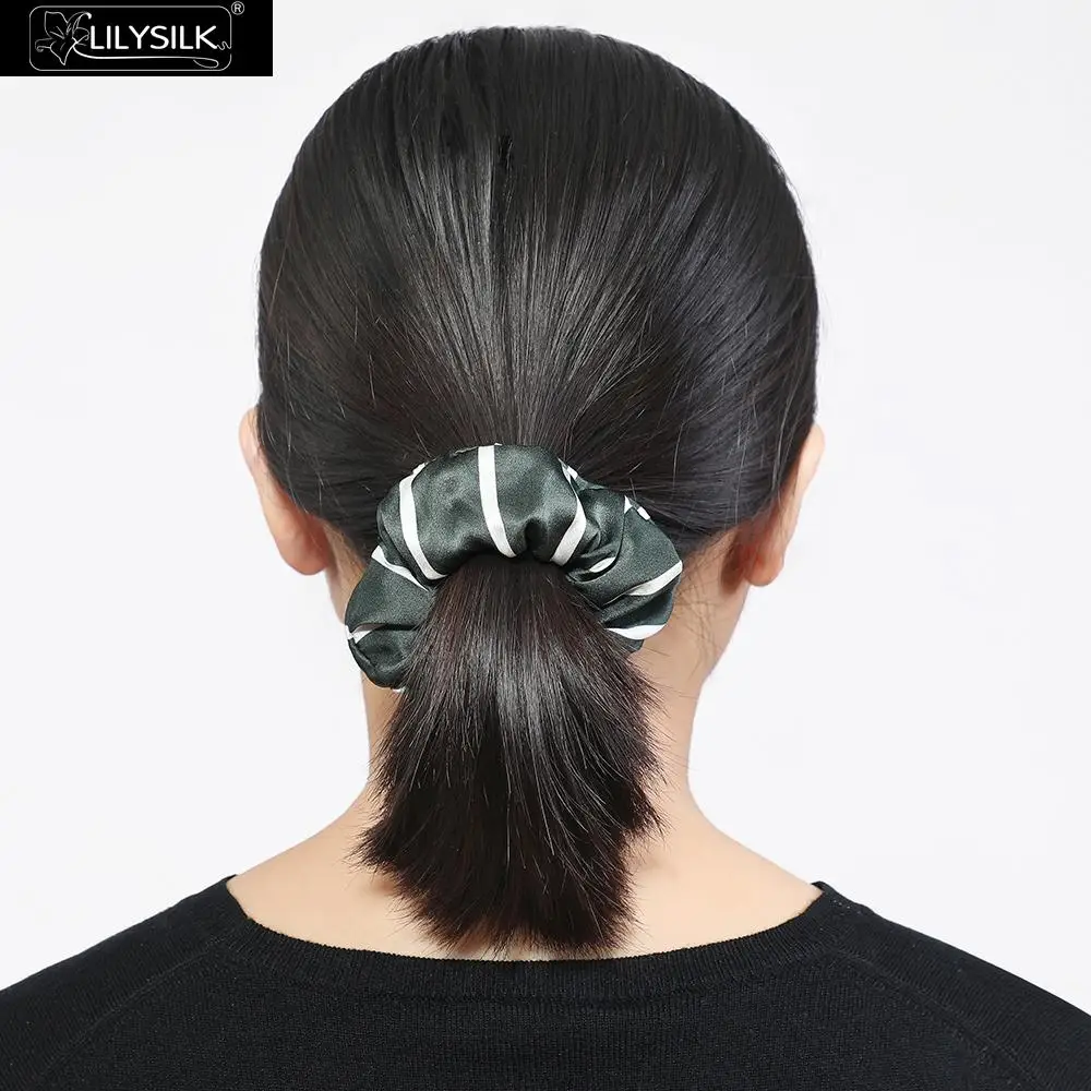LilySilk Scrunchy Charmeuse Hair Bands Women 100 Pure Silk Head Rope Rubber Girl Accessories Soft Care Luxurious Free Shipping - Цвет: Green White Stripes