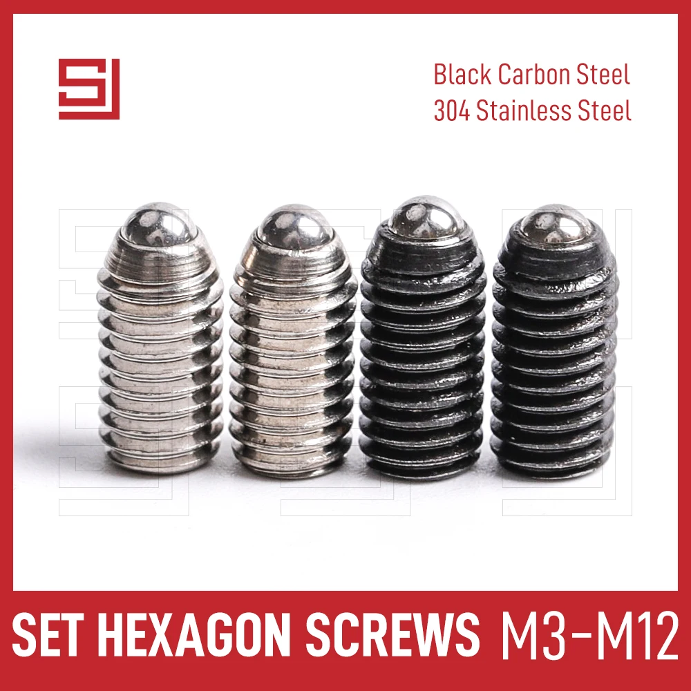 

SJ Machine Fasteners Socket Set Screws M3 M4 M5 M6 M8 M10 M12 Spring Ball Plunger Hex Screw 304 Stainless Steel 12.9 Black Steel