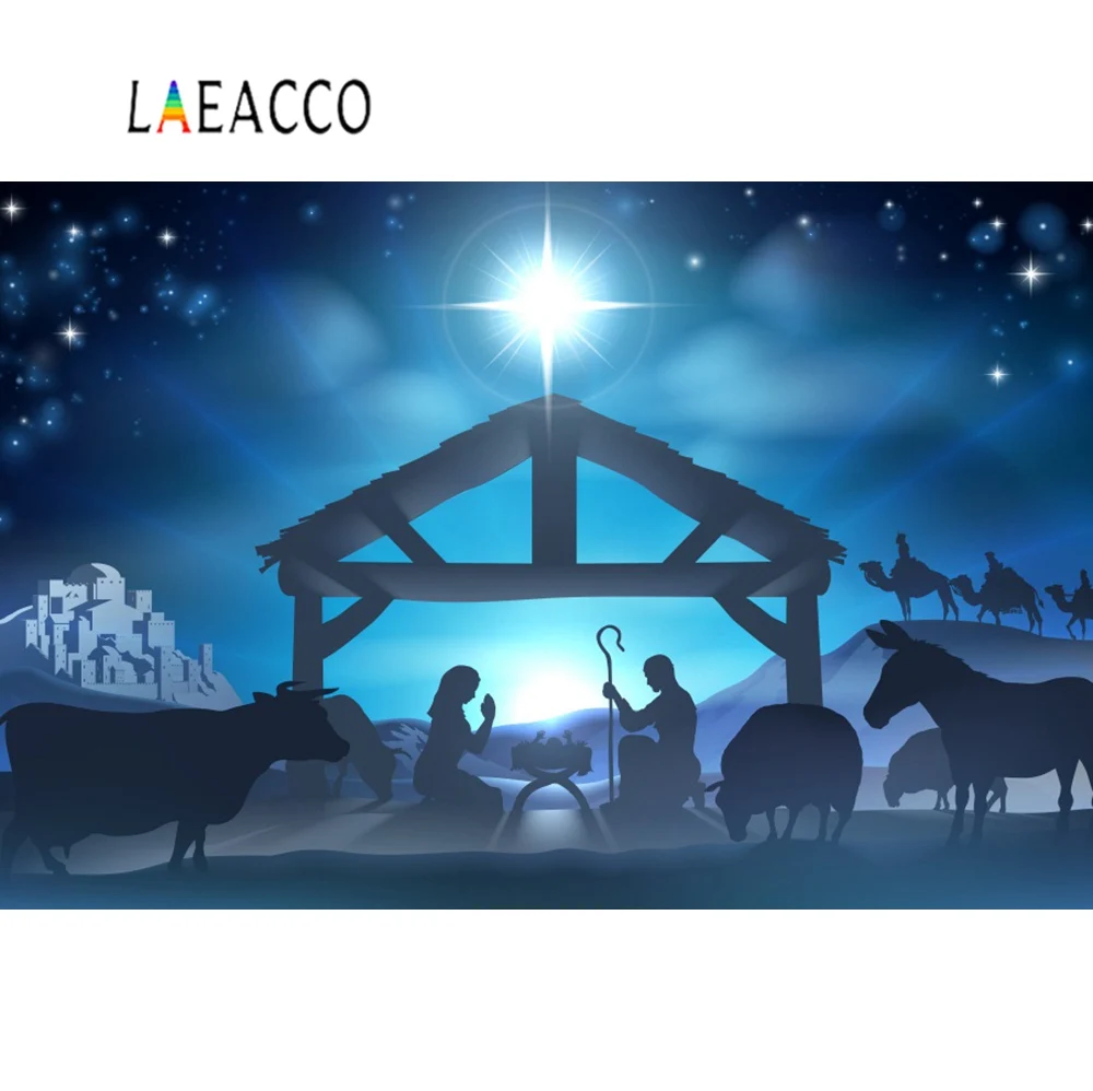 Laeacco Иисус Христос последователь овца Рождество блестящая Звезда ночь живописные Фото фоны фотографии фоны фотостудия
