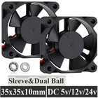 2 шт. Gdstime 5 в 12 В 24 в 35 мм 35x35x10 мм 3510 Вентилятор охлаждения 2PIN кулер ПК ноутбука охлаждения рукавшарикоподшипник