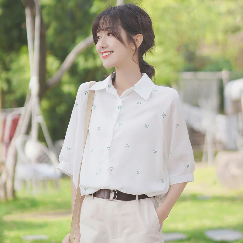 Шелковая рубашка цвета хаки с коротким рукавом и вышивкой d Новинка лета 2020