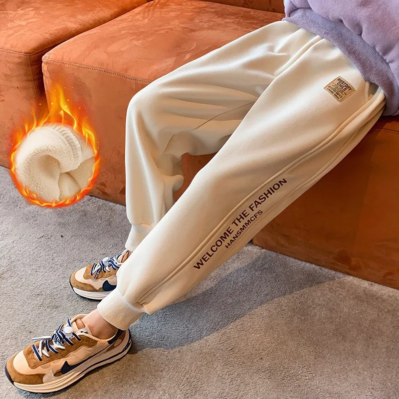 

Autumn Winter Girls Sport Pants Children Plus Velvet Thick Pants Kids Long Trousers Teenage Clothing Elastic Waist Bottoms 6 8 Y