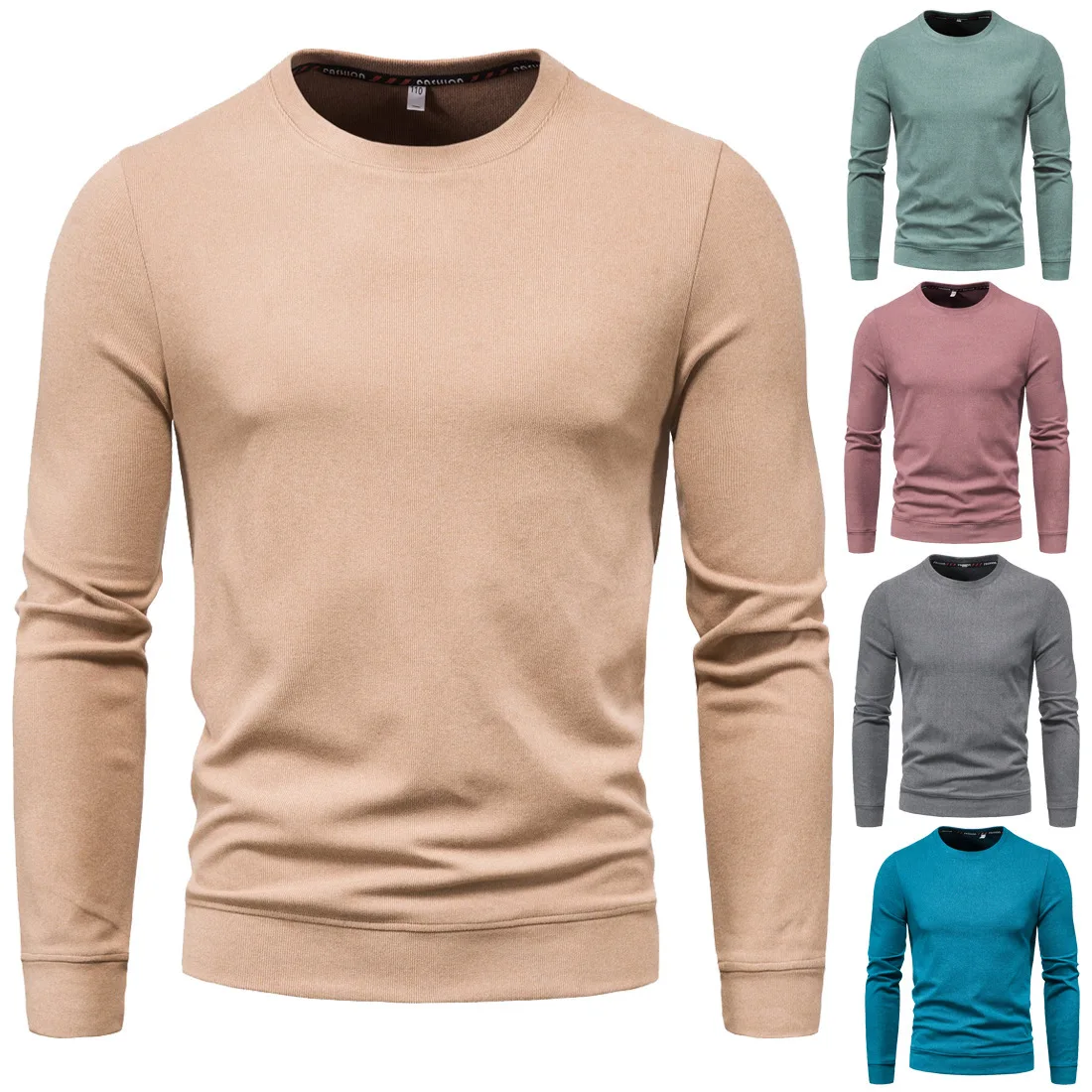 

Autumn new large size men's candy color round neck solid color pullover sweater fashion casual jacket M-3XL
