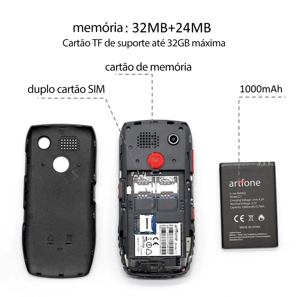 artfone c1 big button mobile phone for elderly unlocked senior mobile phone with sos emergency button1400mah battery free global shipping
