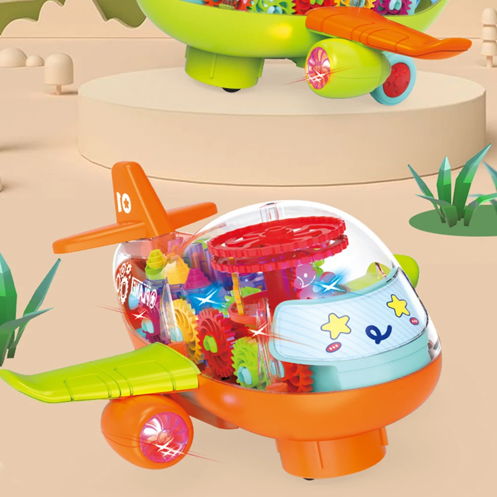

Clear Electric Mechanical Gear Toy Plane Children Educational Toys with Music Lights Xmas Gift for Baby Toddlers
