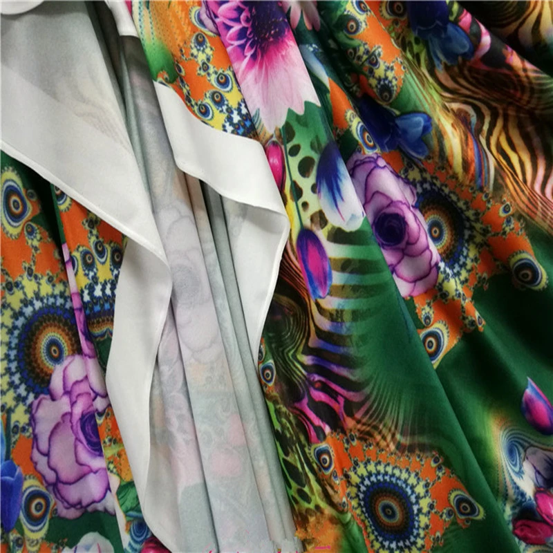 Четырехсторонняя большая эластичная молочная шелковая ткань с принтом