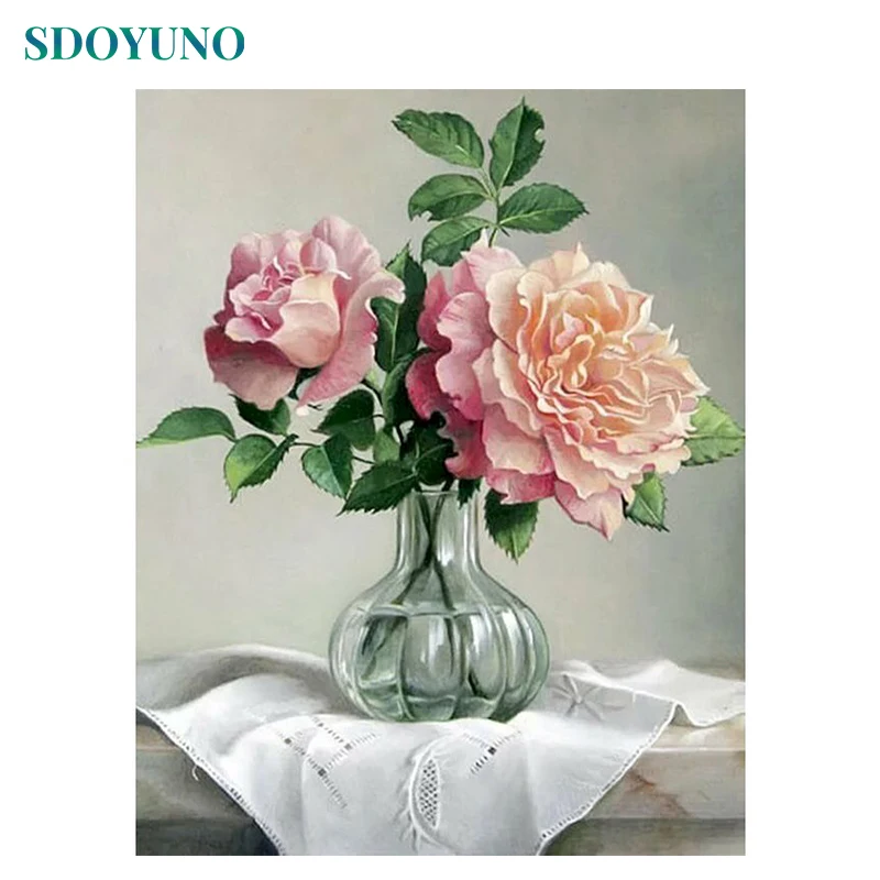 

SDOYUNO 60x75cm Coloring By Numbers Kits Flowers Painting By Numbers On Canvas Frameless Handpaint Digital DIY Home Number