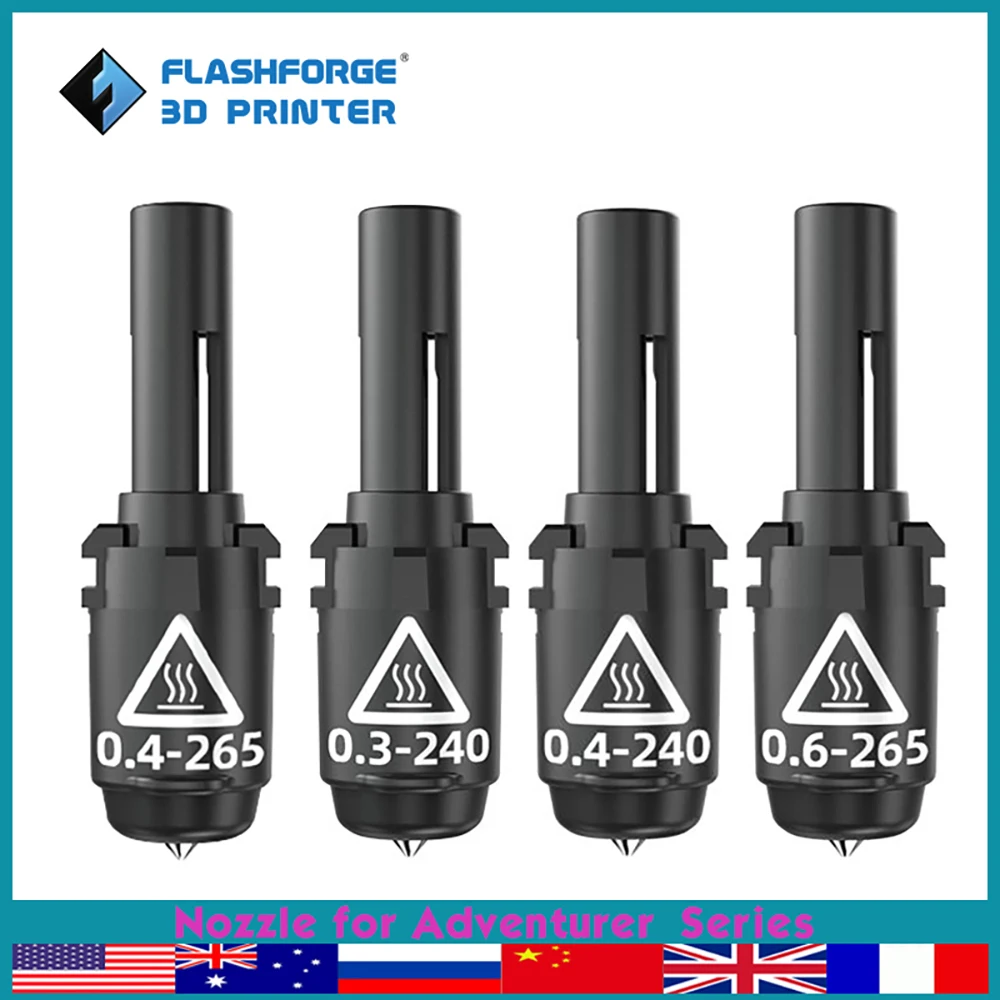Flashforge-piezas de impresora 3d, boquilla de alta temperatura de 265 ℃ para Adventurer serie 3/4, accesorios de impresora 3d, boquillas de 0,3, 0,4 y 0,6mm