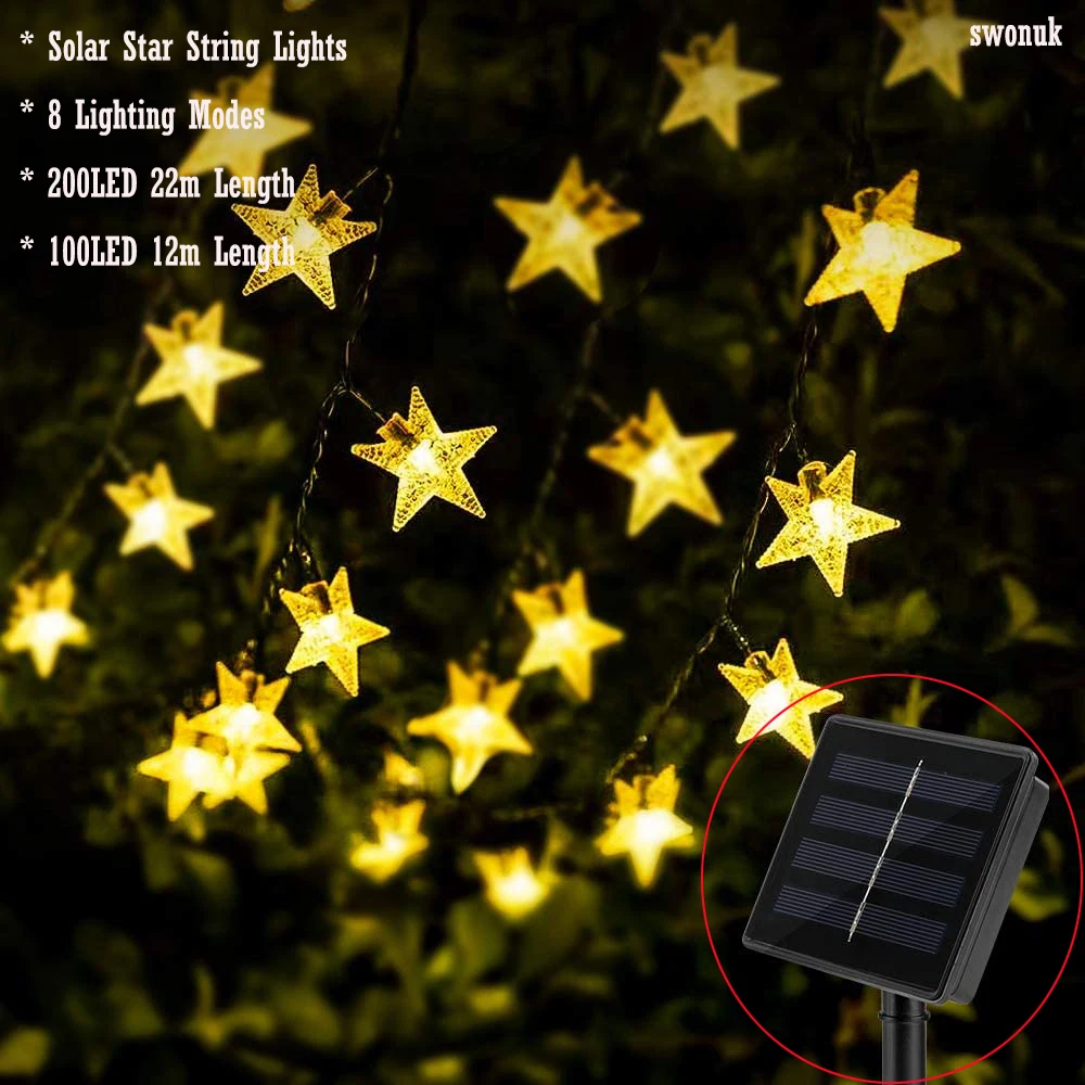 

Christmas Solar Star String Lights 8 Modes Solar Powered Patio Lamps Twinkle Garden Fairy Light Decorations Outdoor Lawn Yard