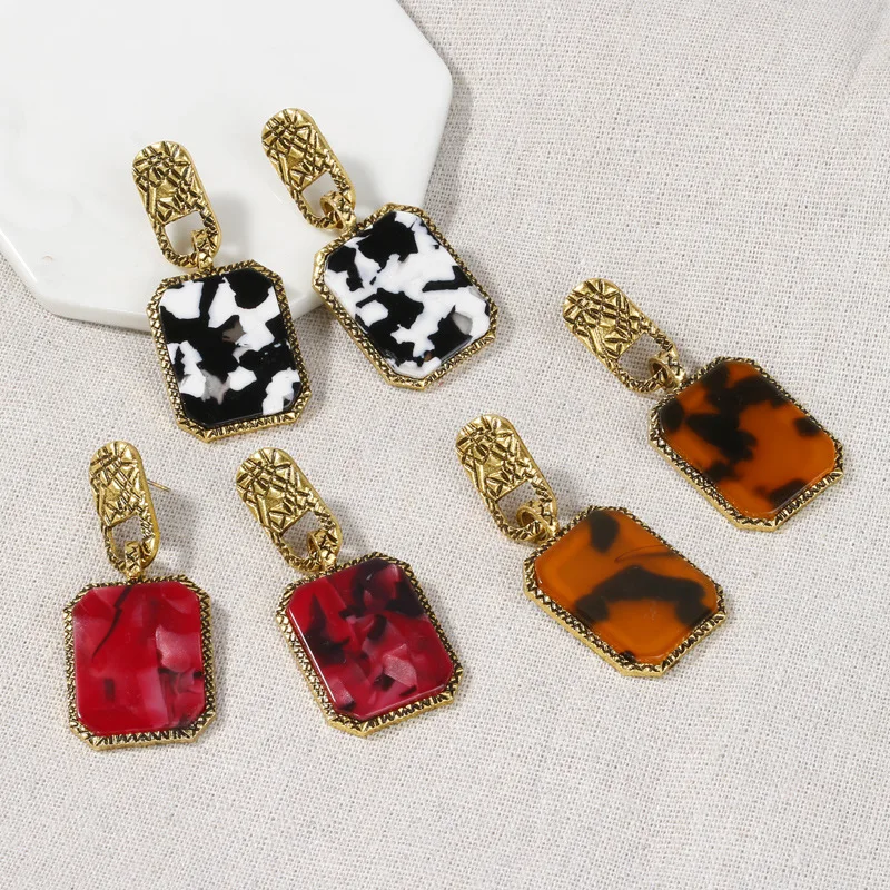 Винтажные шестигранные металлические серьги геометрические акриловые кулон