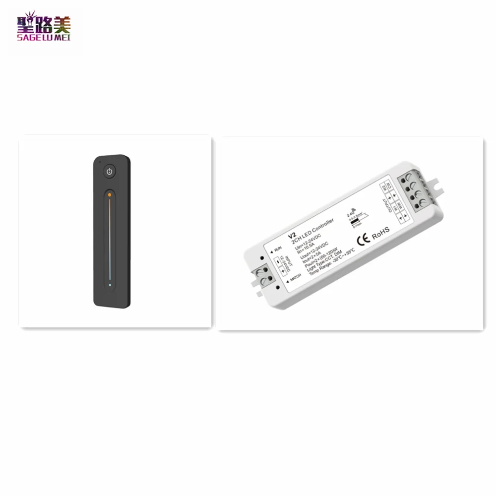 DC12-24V V2 Dual Color 2CH LED Controller ,R12 Ultrathin Touch Slide 2.4G RF Remote Dimmer  For 5050 CCT LED Strip Lights Tape