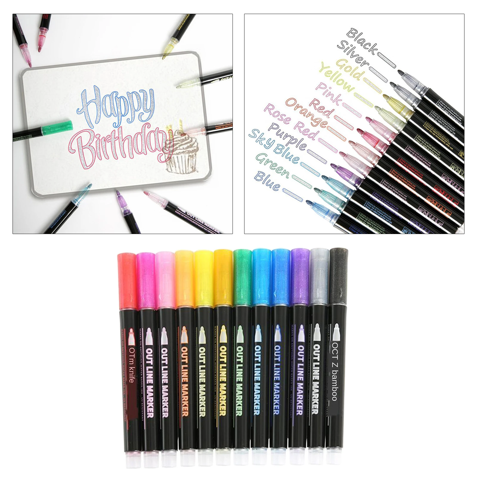 

12Colors Outline Pen Highlighters Pens Set Double Line Marker