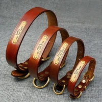 personalized dog id collar genuine leather small medium dogs cat collar custom pet name and phone number free engraving