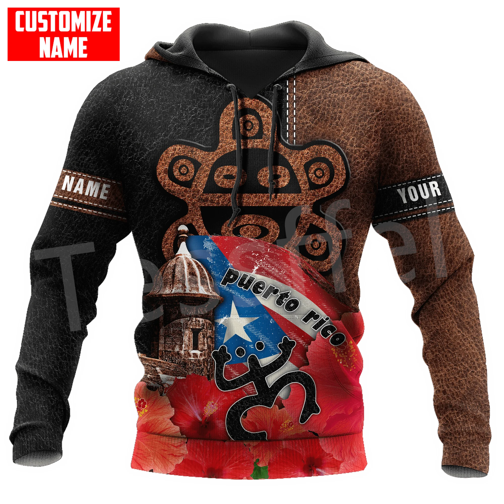 Tessffel Newest Country Flag Puerto Rico Taino Caribbean Sea Tattoo Harajuku Pullover 3DPrint Men/Women Funny Casual Hoodies X12
