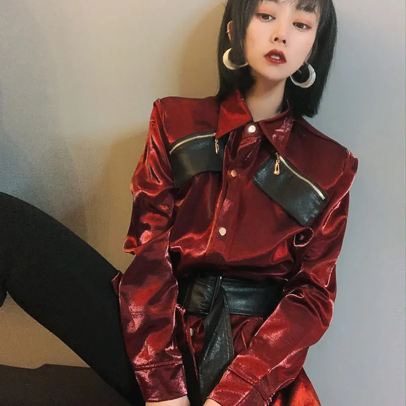 XITAO Tide тонкая приталенная Блузка с поясом женская одежда весна 2020 новая Лоскутная