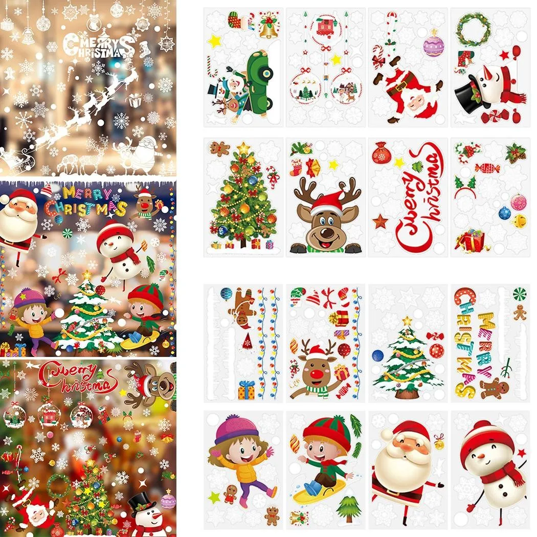 

8pcs/set Merry Xmas Stickers Supermarket Glass Decor Decal Christmas Home Wall Decoration Stickers & Posters Wall Stickers