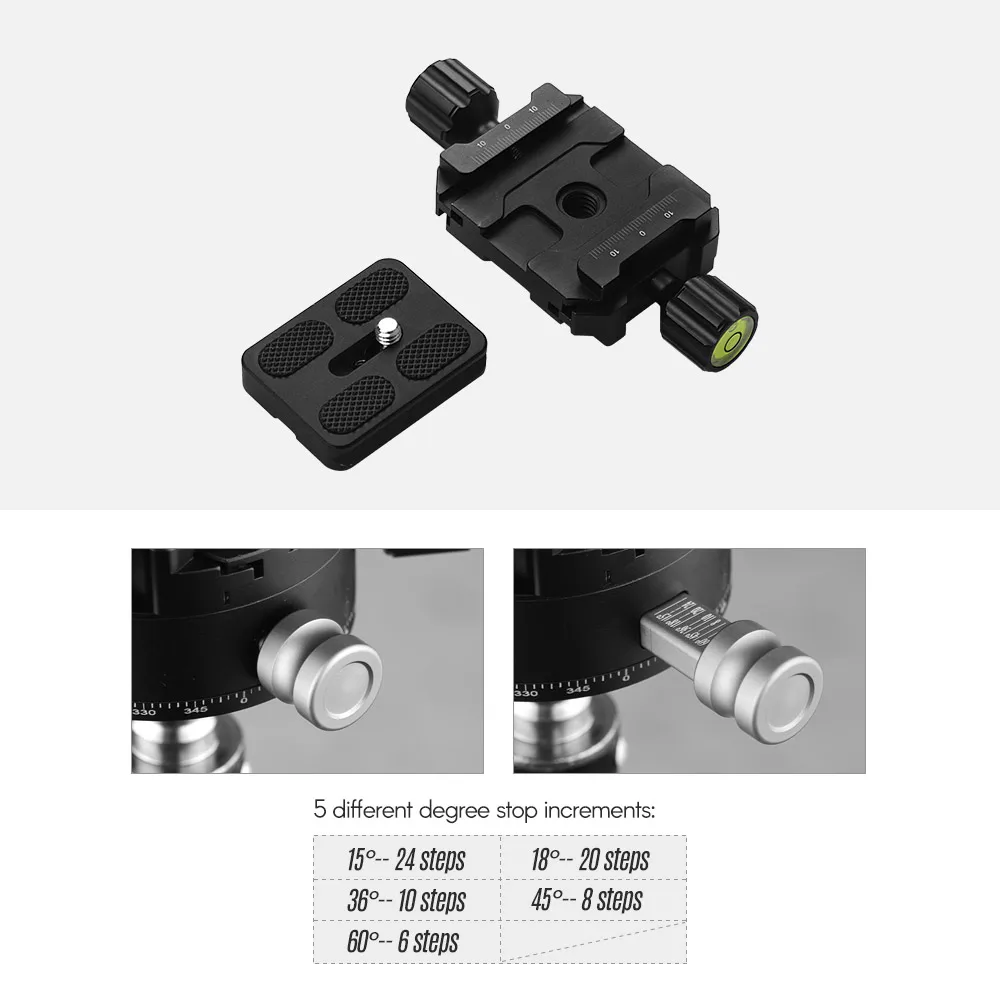 Andoer Professional 720 ° панорамная головка из алюминиевого сплава штатив шаровая Головка Максимальная нагрузка 10 кг 5 различных градусов 15 °/18 °/36 °/45 °/60 °