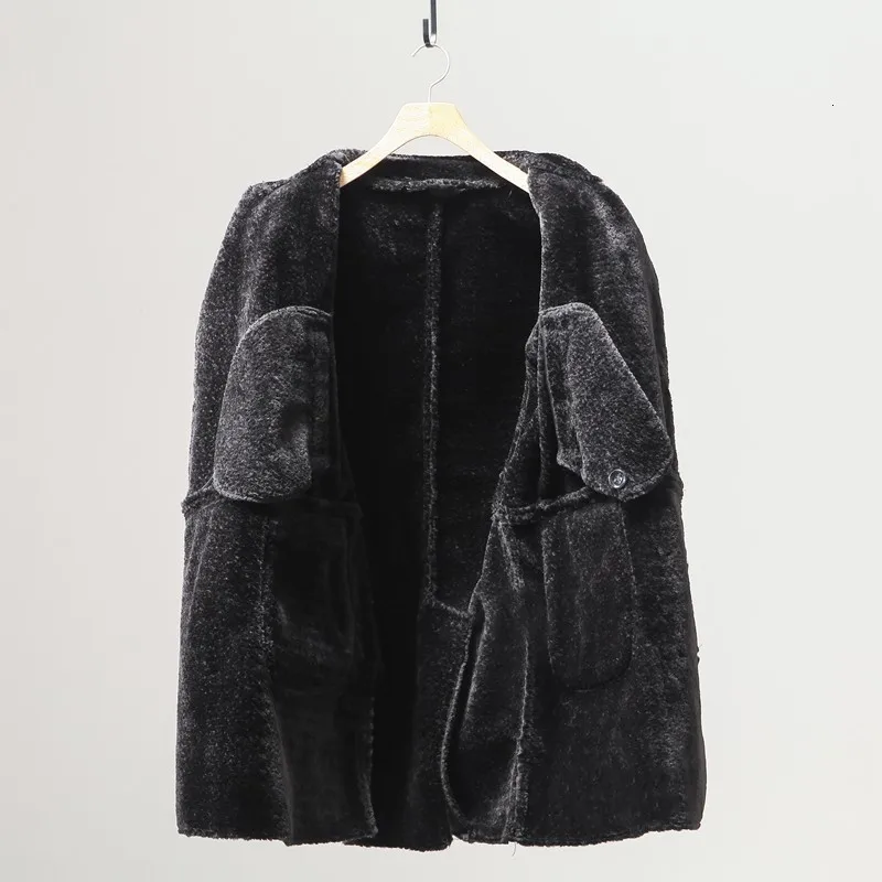 Зимнее Мужское пальто из овчины длинная теплая куртка с толстой меховой