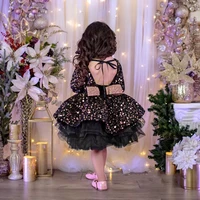 elegant glitter tulle sequins party wear children dress knee length long sleeve flower girl dress kids birthday party gown