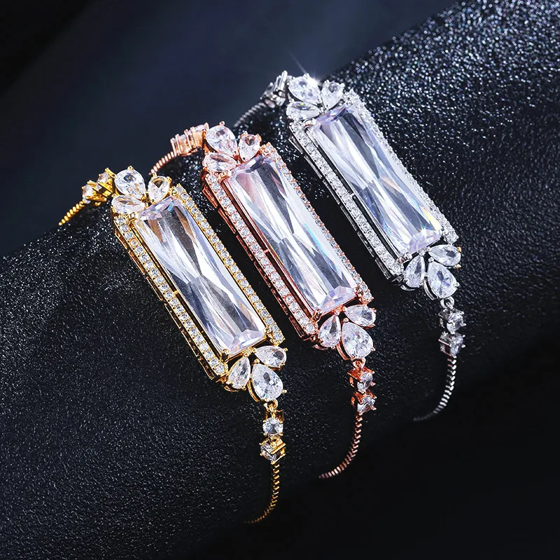 Классический большой багет RAKOL с фианитами изысканный регулируемый браслет для