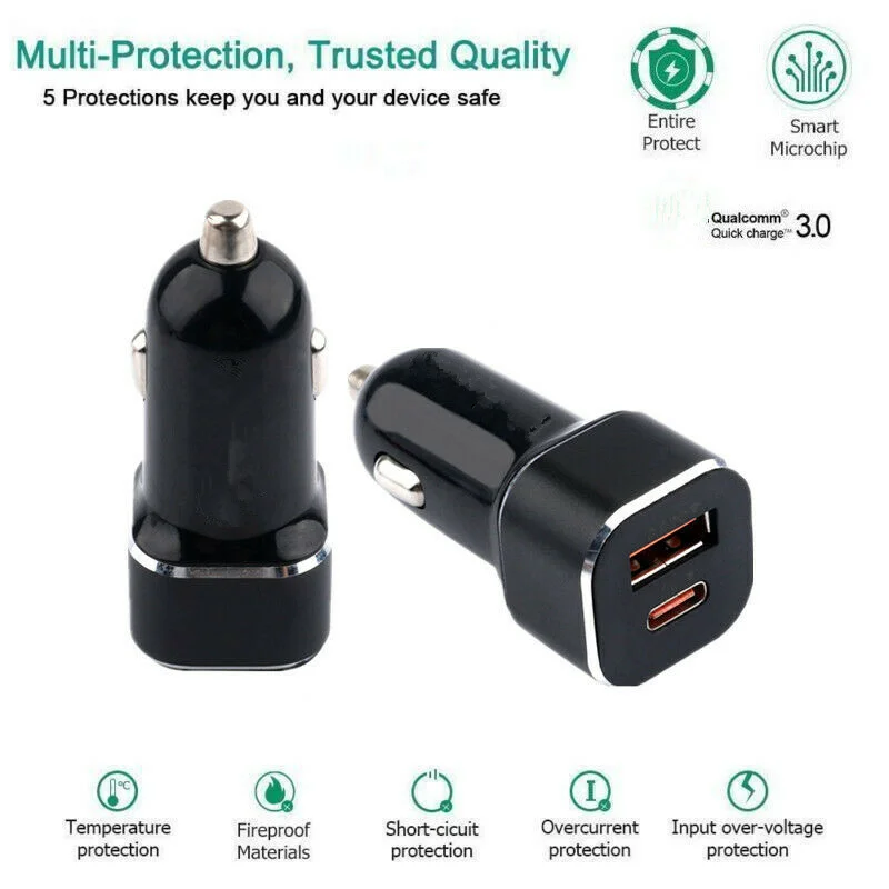 QC3.0 5V 2A и Type C PD Быстрая зарядка двойное автомобильное usb устройство для зарядки
