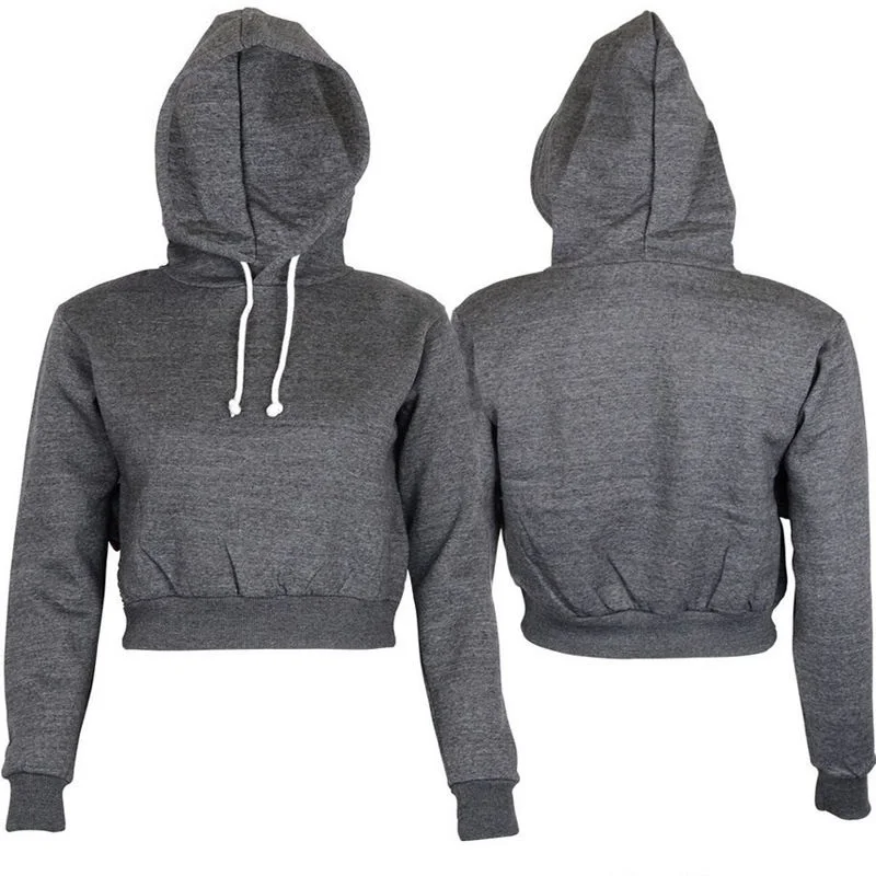 Autumn Fashion Women Sweatshirts Hoodies Solid Cropped Hoodie Long Sleeve Jumper Pullover Coat Casual Tops