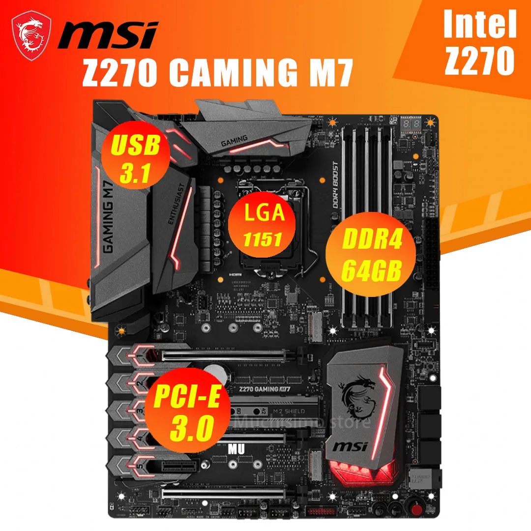 Online LGA 1151 MSI Z270 GAMING M7 Motherboard I7 I5 I3 DDR4 64GB PCI-E 3,0 M.2 USB 3,1 HDMI Typ-EINE Desktop Z270 Placa-Mãe 1151 ATX