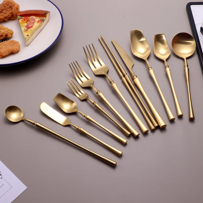 

1Pc Matter/mirror Gold Full Set of Tableware Fork Knife Dessert Spoon Flatware Restaurant Service Dinnerware Cutlery Kitchenware