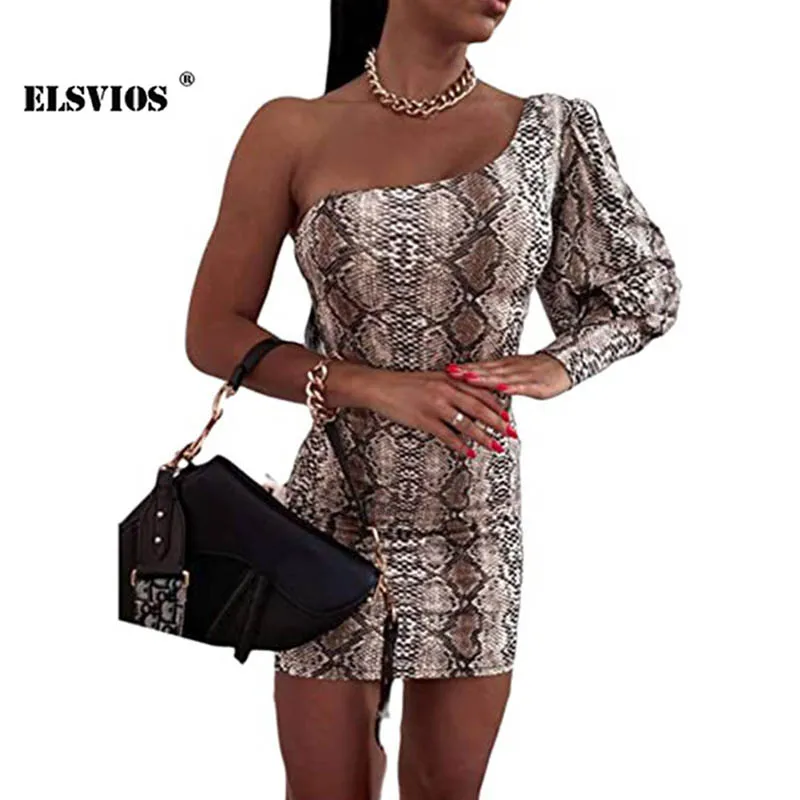 

Elegant Fashion Leopard Print One Shoulder Long Sleeves A-line Dress Sexy Autumn Office Lady Mini Dress Casual Streetwear Female