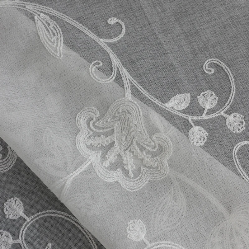 Белые прозрачные занавески с цветочным рисунком для окна гостиной кухни