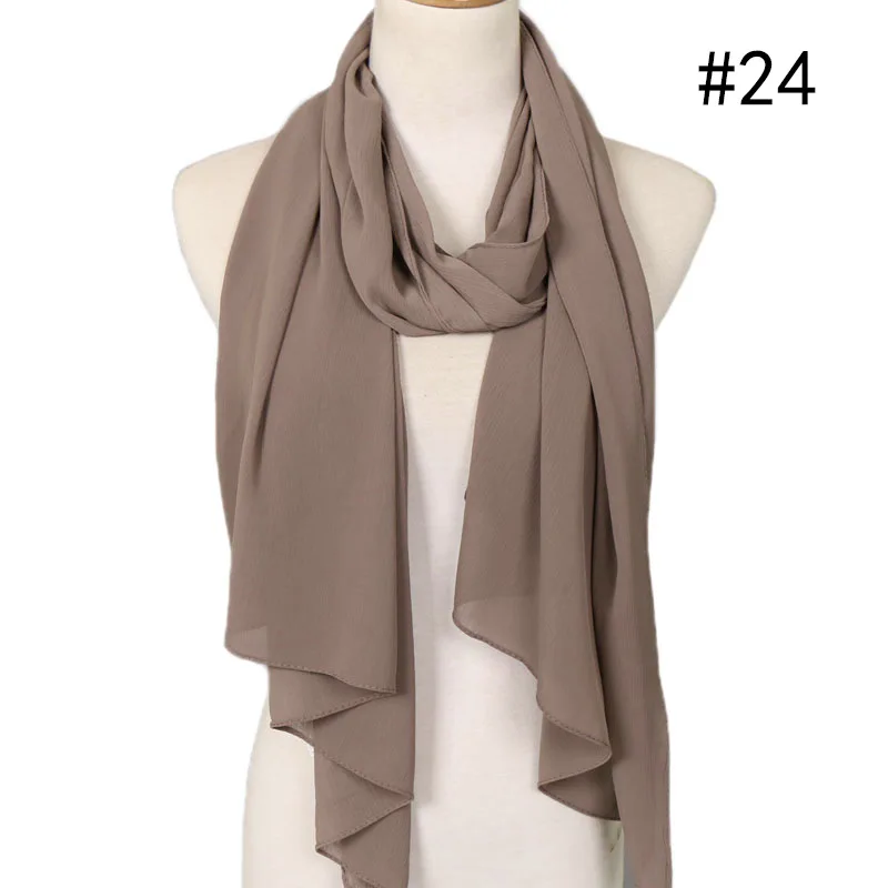 24 25 Colors Women Soft Long Scarf Muslim Hijab Shawl Wrap Chiffon Islamic Turban Headscarf Bandanas Ramadan Large Scarves 180*75cm - Цвет: 24