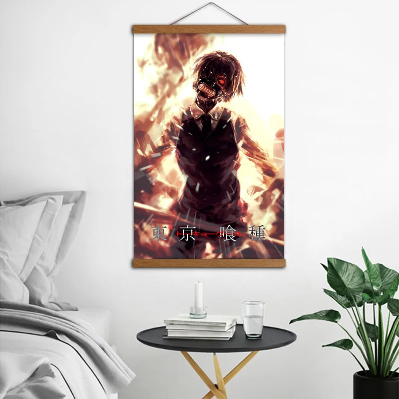 Solid Wood Scrolls Painting Anime Tokyo Ghoul Artwork Poster Canvas Cloth Prints Wall Art For Room Decor | Дом и сад