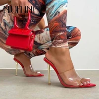 pvc transparent pointed fine high heels womens slippers peep toe summer sexy slip on slides women shoes simple beach stiletto