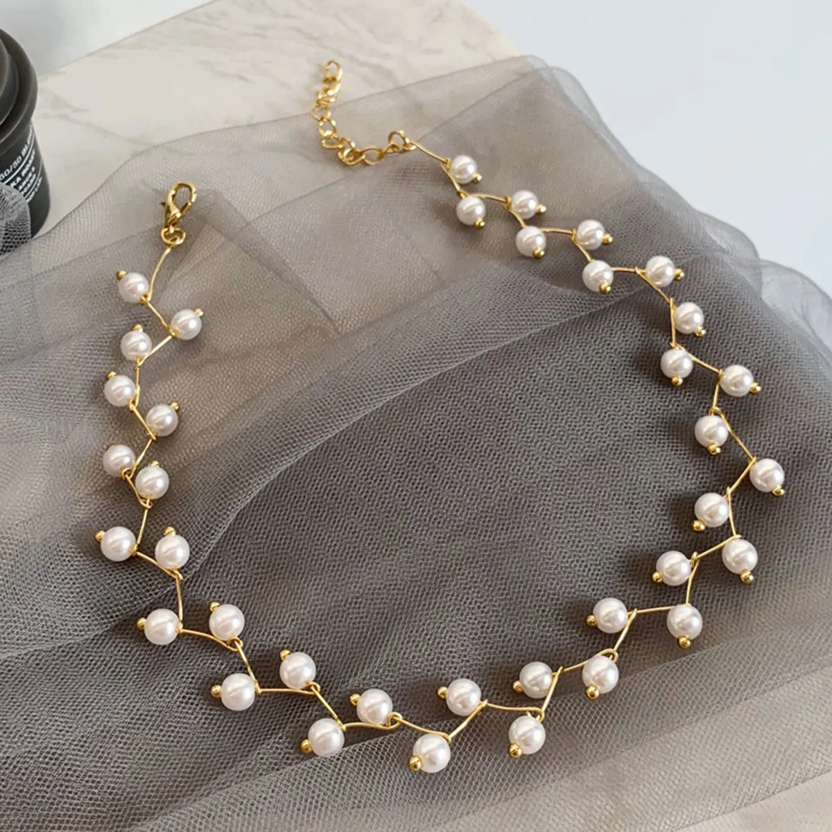 

Elegant Pearl Black Crystal Choker Necklaces For Women Girls Asymmetric Chain Necklace Daily Party Wedding Fashion Jewelry