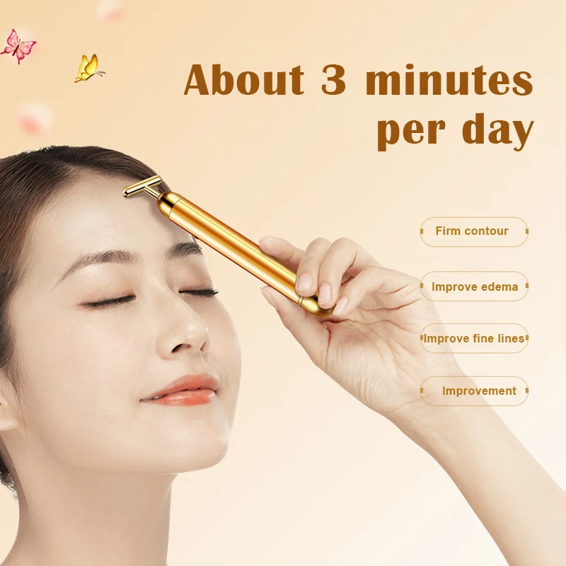 

24k Golden Pulse Energy Facial Massager Beauty Bar T Shape Electric Face Massager for Tight Firming Lift Daily Skin Care M2
