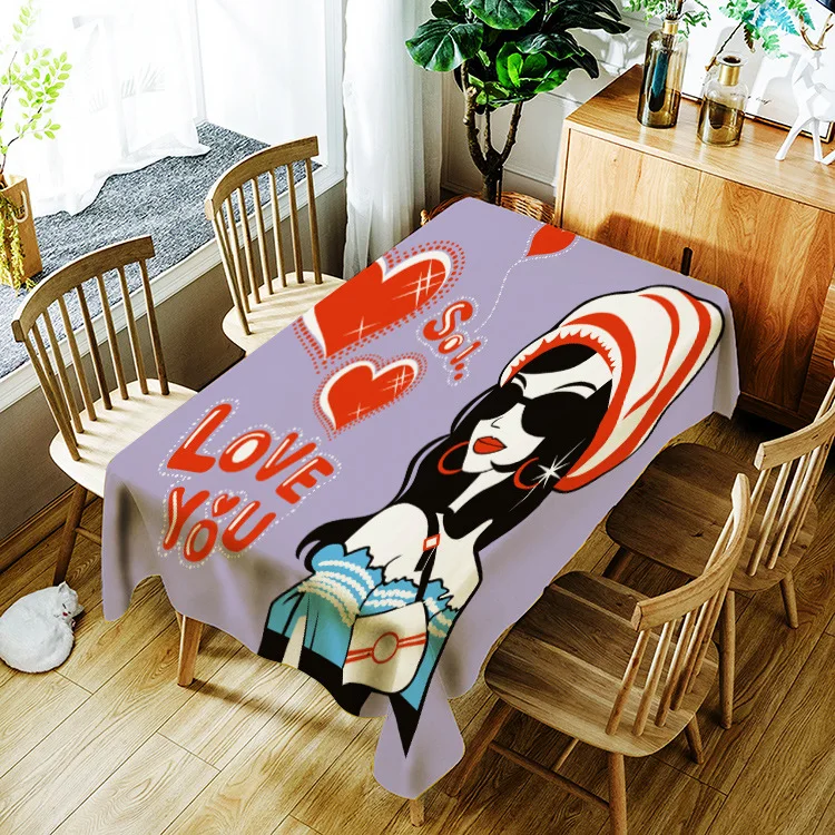 

European and American style cute girl printing pattern washable decoration household waterproof tablecloth