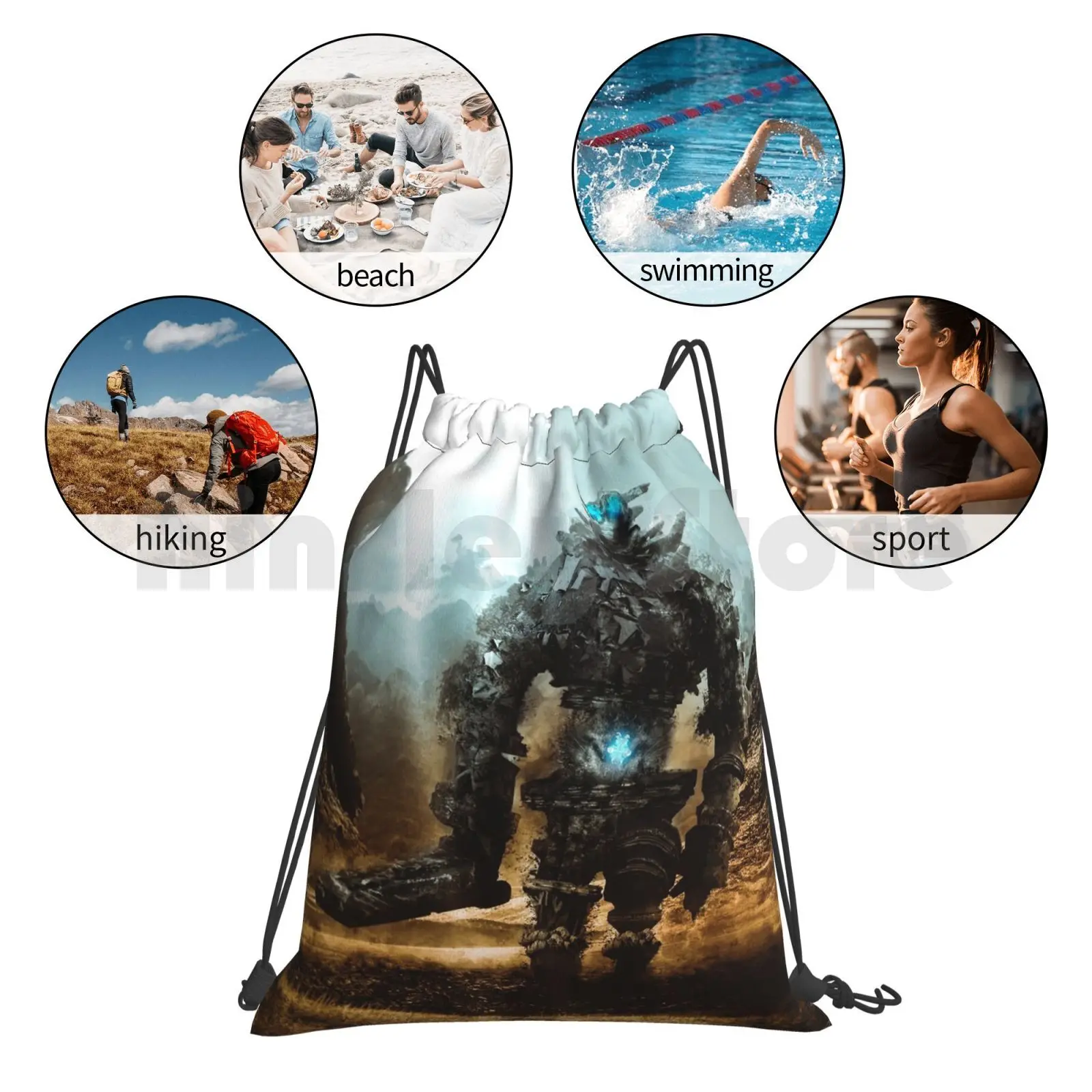 Shadow Of The Colossus Backpack Drawstring Bag Riding Climbing Gym Bag  Collection Shadow Of The Colossus Giant Games Cult images - 6